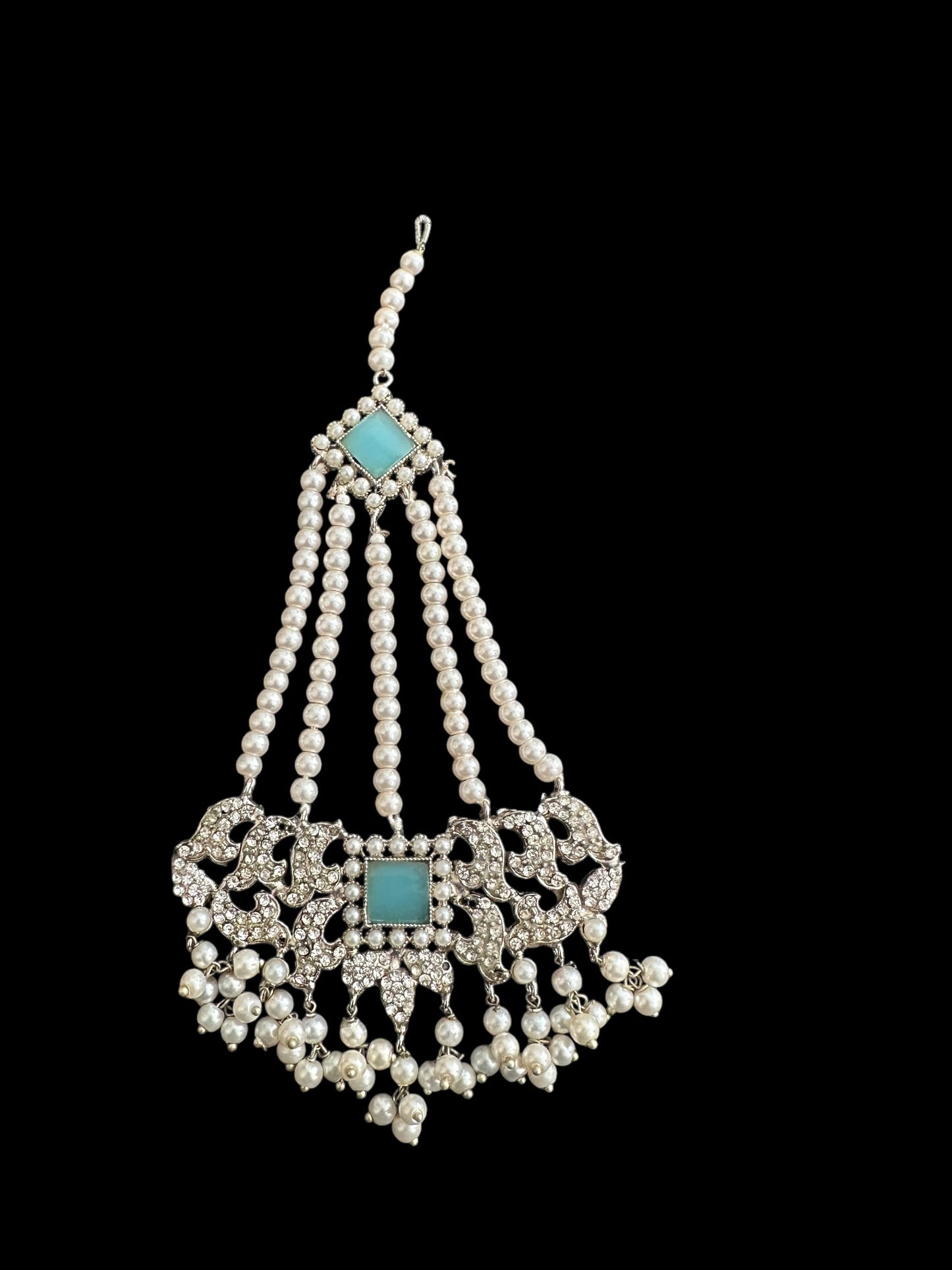 JTK17 Anisa jhoomar tika in blue - silver plated  ( READY TO SHIP )