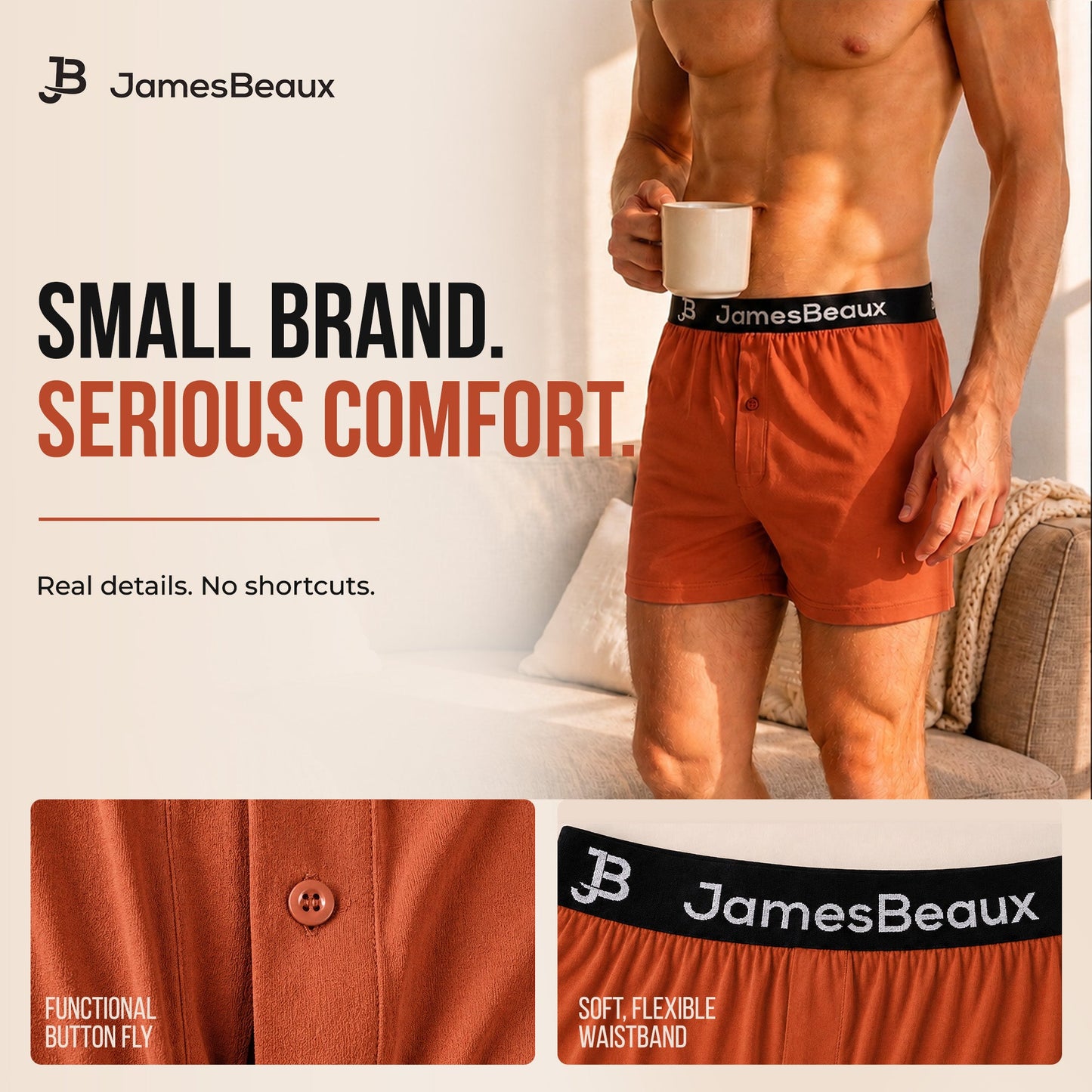 Men's Orange Bamboo Anti-Chafing & Breathable Boxer Shorts (3-Pack)