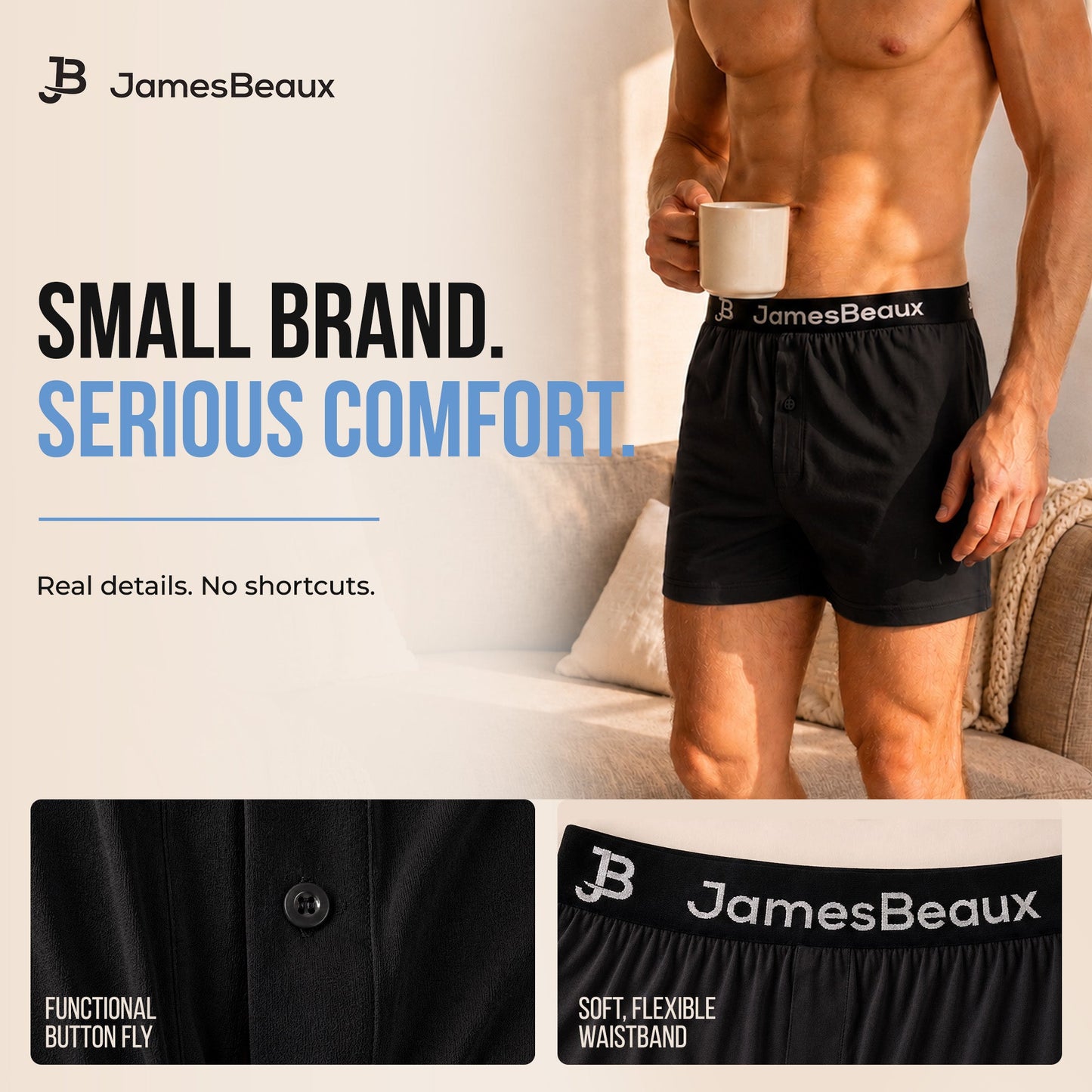 Men's Bamboo Boxer Shorts - Ultra-Soft & Breathable Underwear (Black)