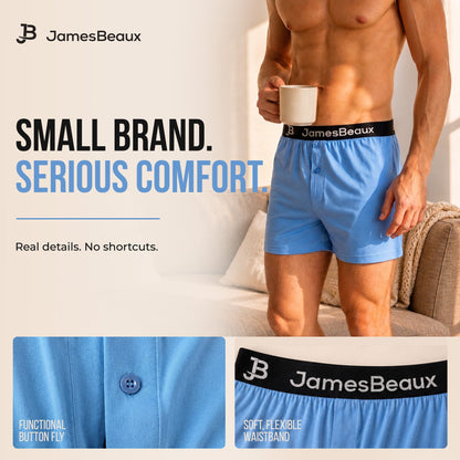 Men's Bamboo Boxer Shorts - Anti-Chafe & Breathable Underwear (Blue)