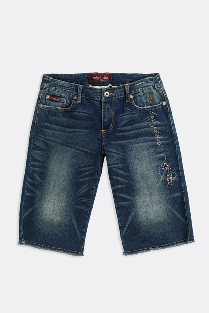 Deadstock Baby Phat Dark Wash Bedazzled Denim Shorts - W30, W31