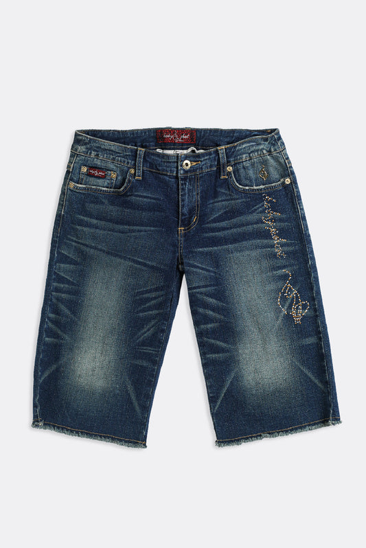 Deadstock Baby Phat Dark Wash Bedazzled Denim Shorts - W30, W31