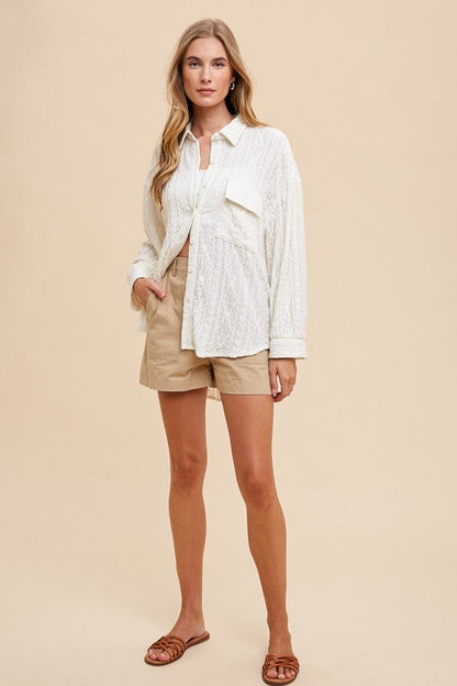 Annie Wear Openwork Button Down Drop Shoulder Shirt #3