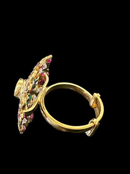 Gold plated silver ring in ruby emerald zircon   ( READY TO SHIP )