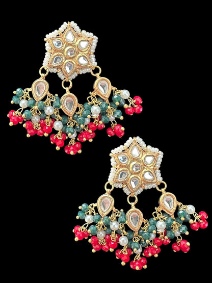 ET567  kundan tops / studs  - Red green beads ( READY TO SHIP )