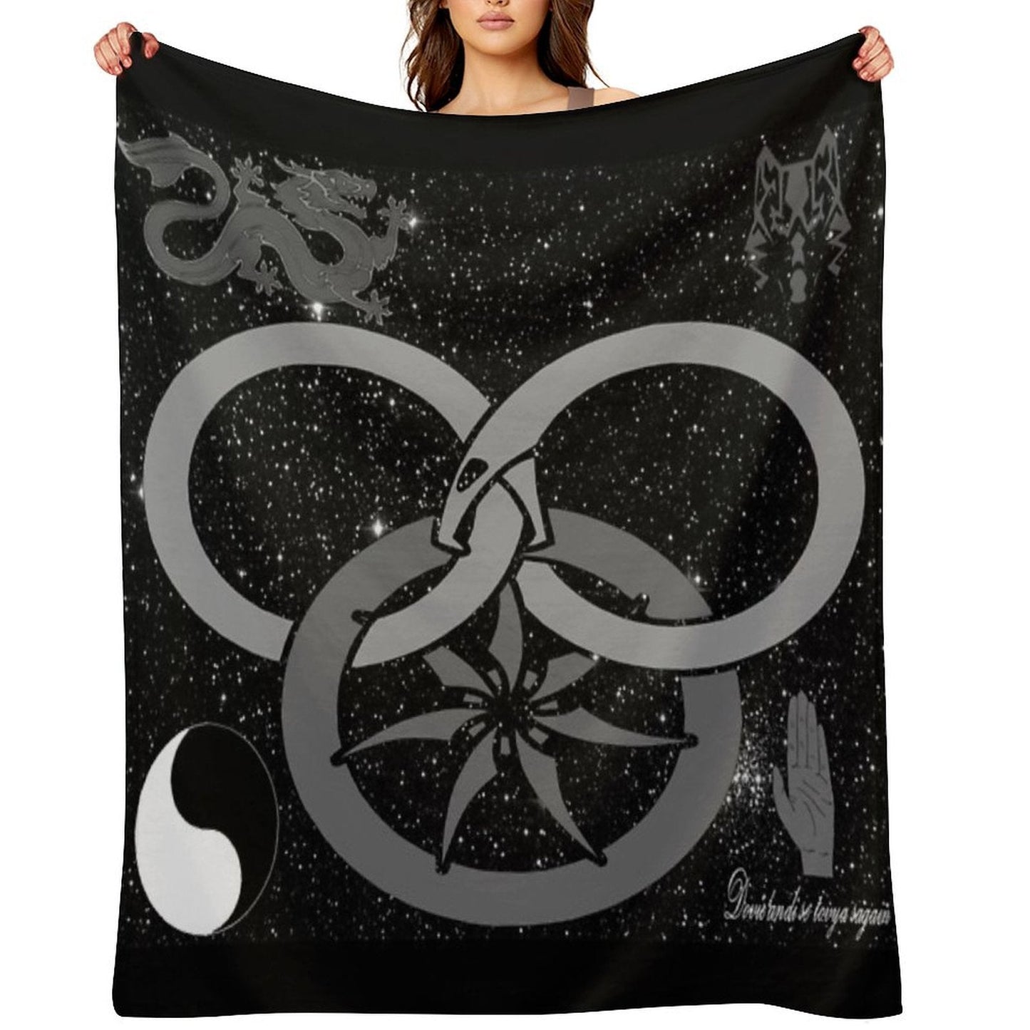 Wheel of Time - Tel'aran'rhiod And Symbols - Black And White Throw Blanket