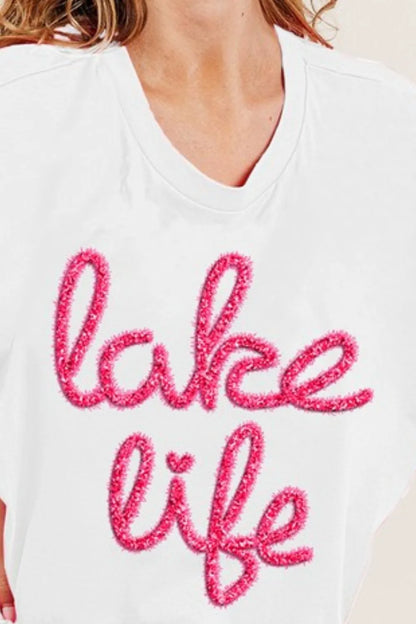 BiBi Metallic Letter Short Dolman Sleeve Top