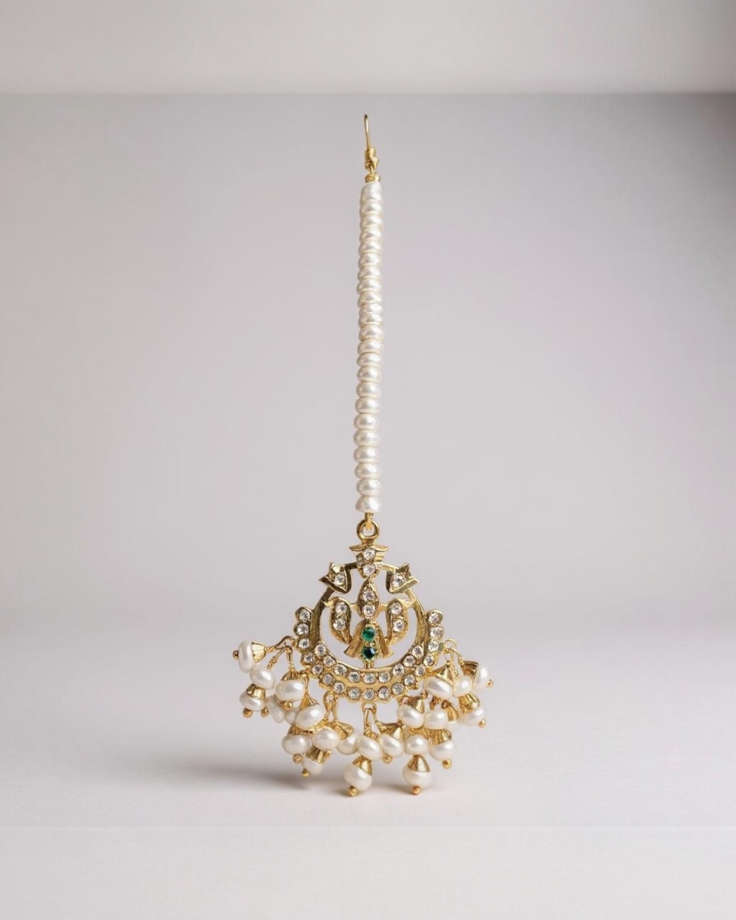 Gold plated silver tikka in fresh water pearls ( READY TO SHIP )