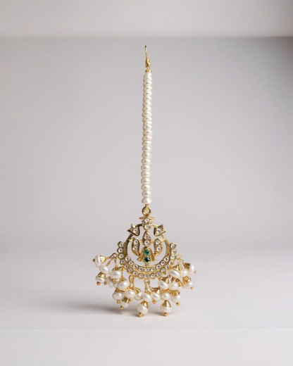 Gold plated silver tikka in fresh water pearls ( READY TO SHIP )