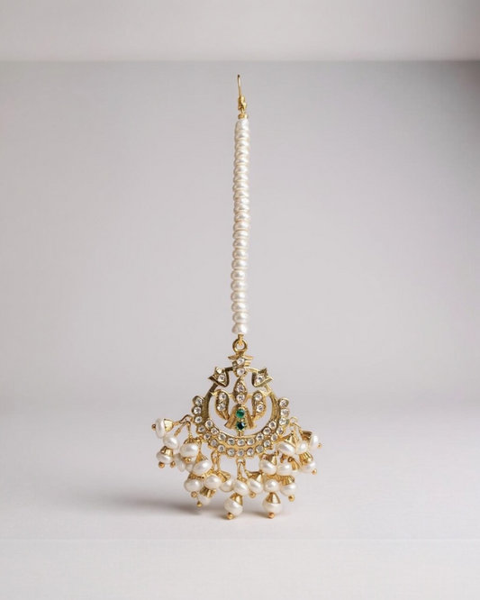 Gold plated silver tikka in fresh water pearls ( READY TO SHIP )