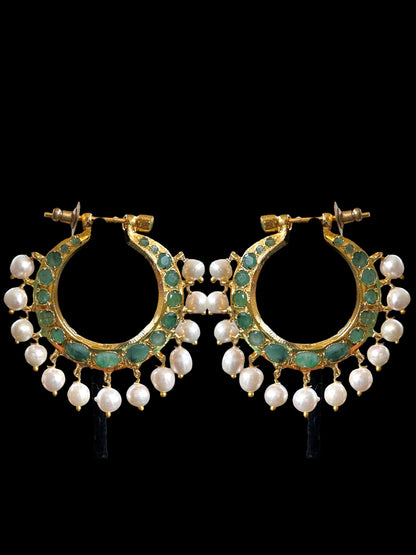 DER555 Chandbali in fresh water pearls and emerald  ( SHIPS IN 4 WEEKS )