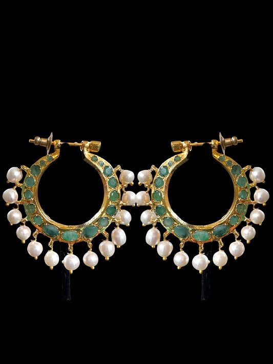 DER555 Chandbali in fresh water pearls and emerald  ( SHIPS IN 4 WEEKS )