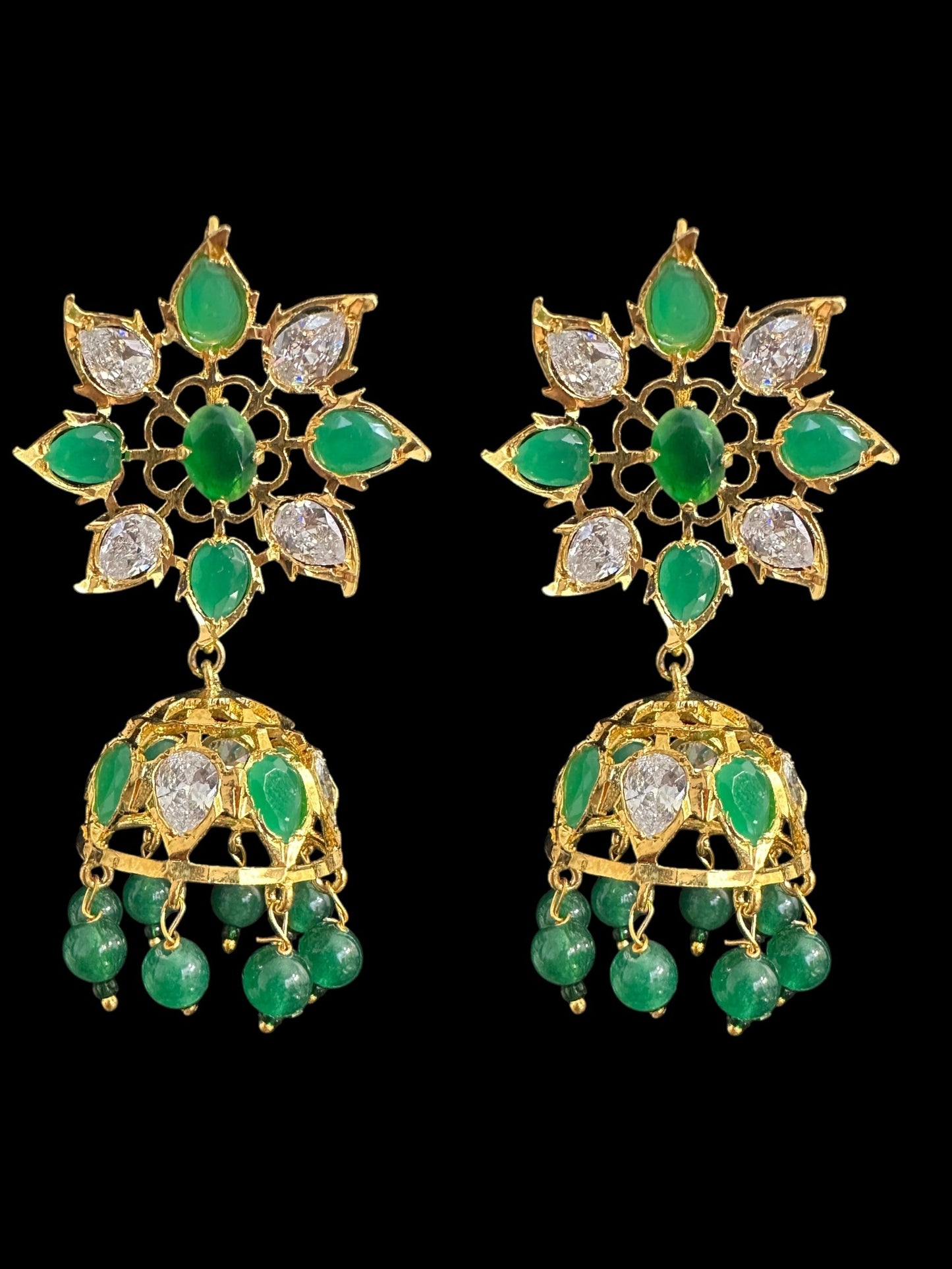 DER791 Evelyn Karanphool jhumka ( Emerald ) READY TO SHIP