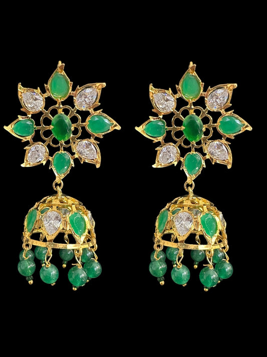 DER791 Evelyn Karanphool jhumka ( Emerald ) READY TO SHIP