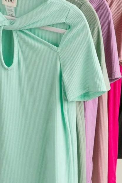 BiBi Rib Knit with Cut Out and Front Twist Detailed Top