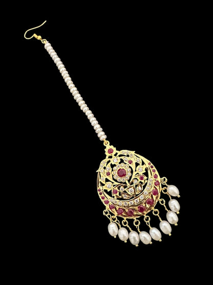 Ruby and zircon gold plated silver tika ( READY TO SHIP )