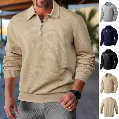 Textured Jacquard Half-Zip Polo Sweatshirt - Long Sleeve