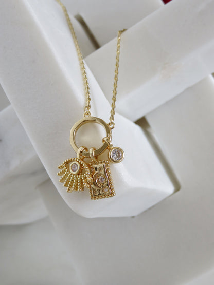 Amber Evil Eye Celestial Charm Cluster Necklace