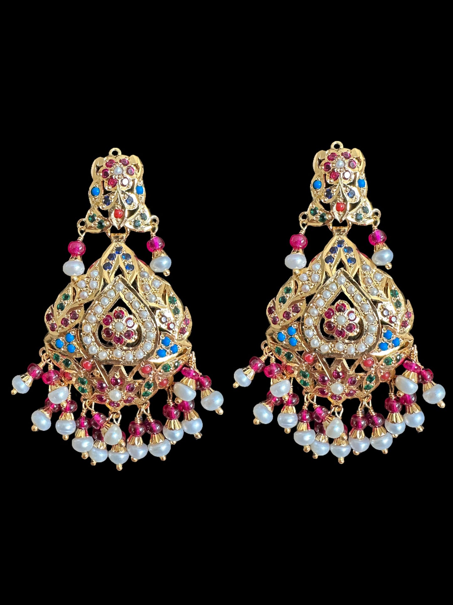 Gold plated jadau silver pendant set in navratan  ( SHIPS IN 5 WEEKS )