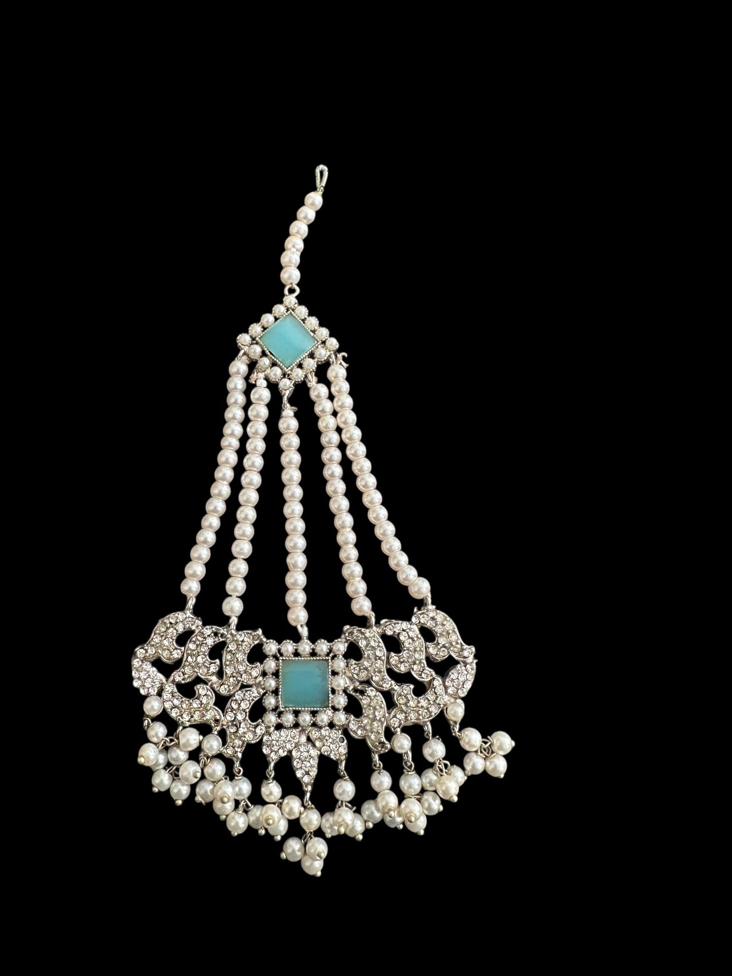 JTK17 Anisa jhoomar tika in blue - silver plated  ( READY TO SHIP )