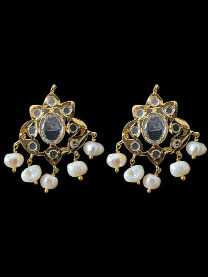ET25 Hyderabadi real stones with fresh water pearl tops ( READY TO SHIP )