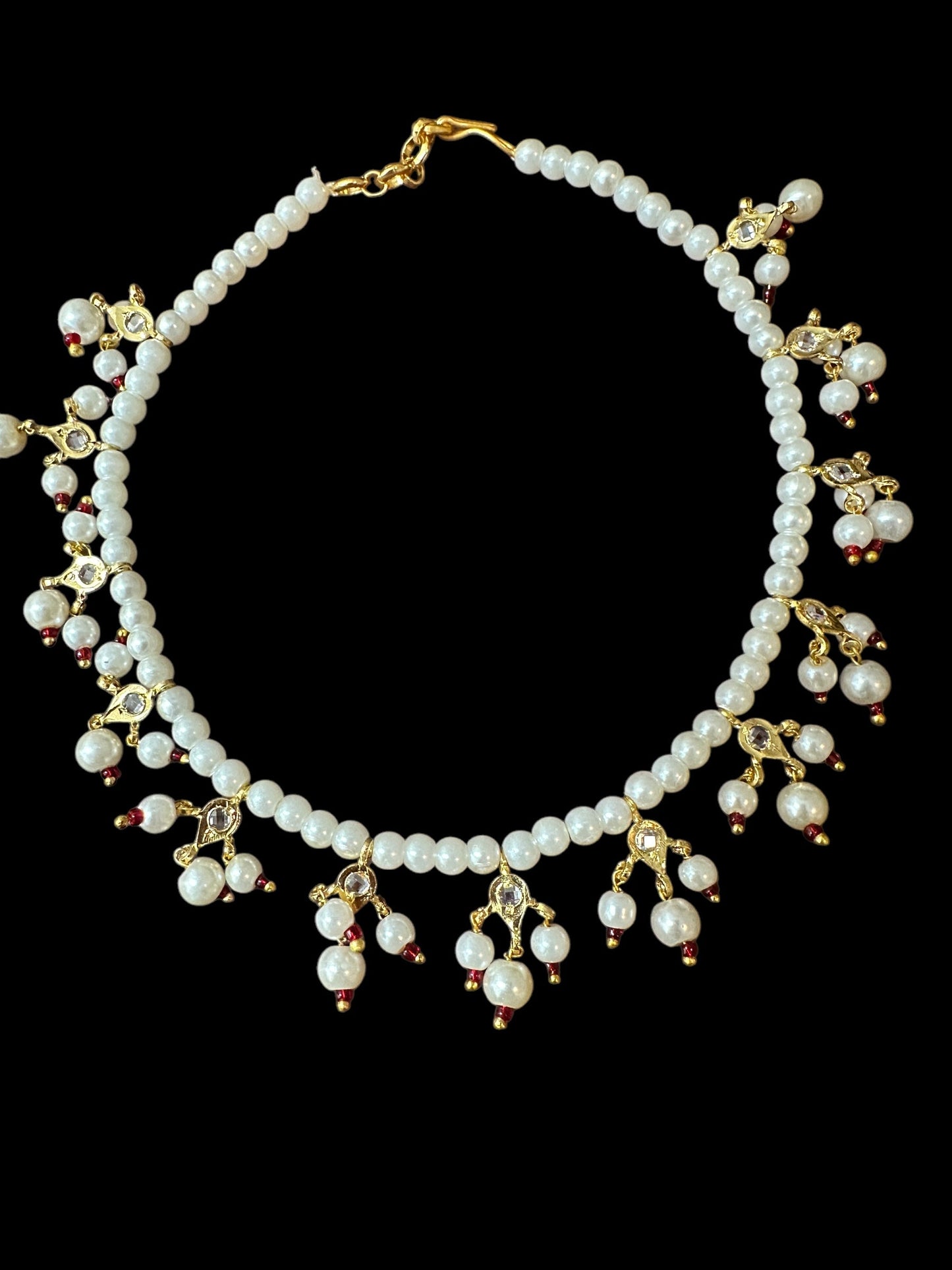 Pearl polki Payal - red beads  ( READY TO SHIP )