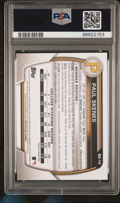 Graded 2023 Topps Bowman Draft Paul Skenes #BD14 Rookie RC Baseball Card PSA 10 Gem Mint