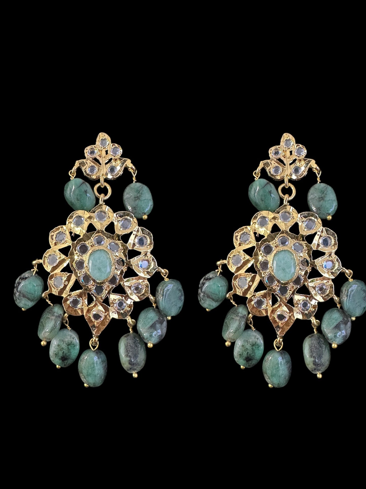 DLN125 SHARNAZ Gold plated Rani haar in real emerald beads ( READY TO SHIP )