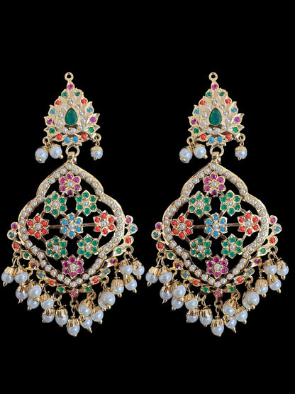 Mehru Jadau chandbali earrings tika in navratan ( SHIPS IN 3 WEEKS )
