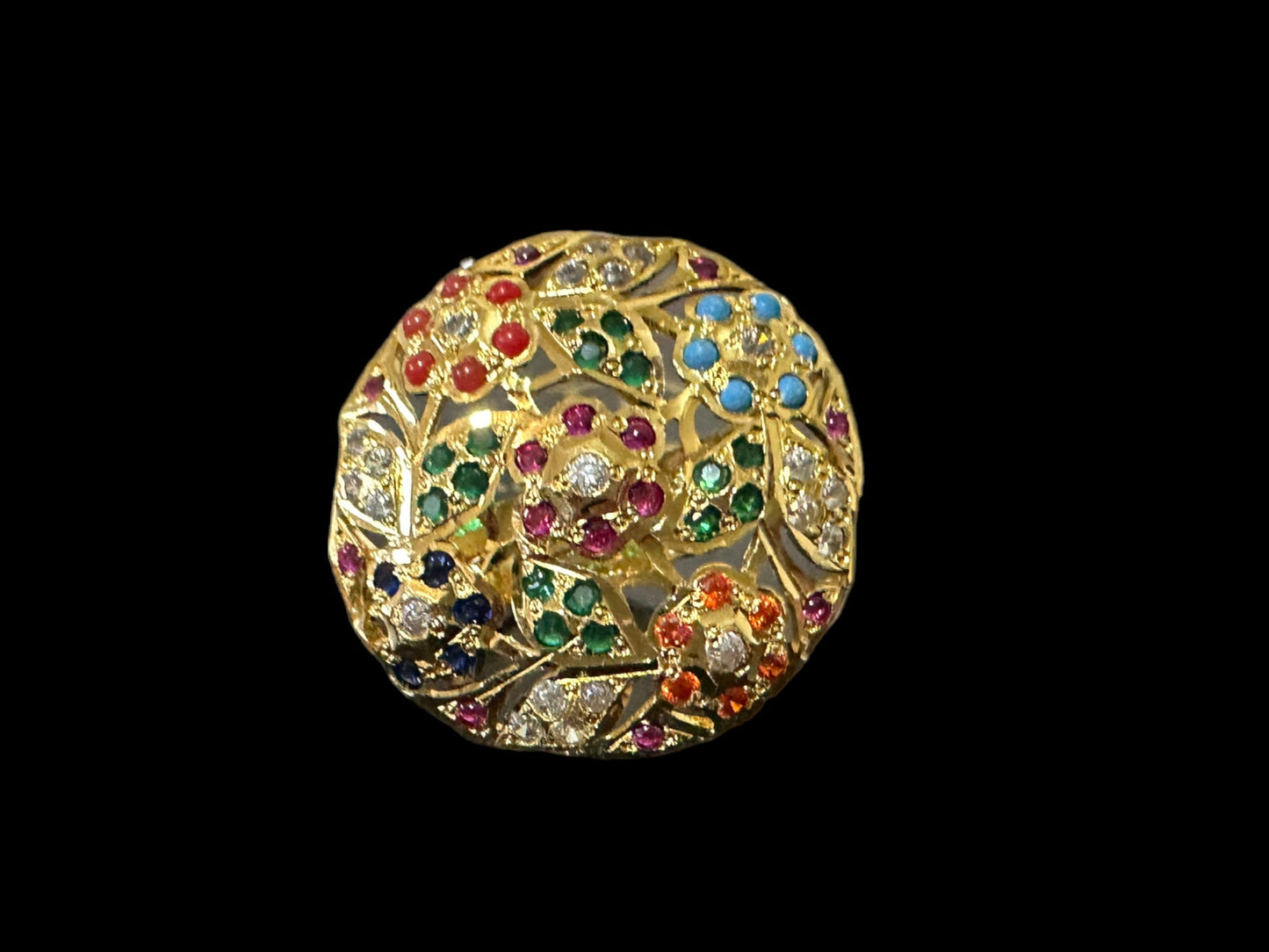 Gold plated silver ring in navratan  ( READY TO SHIP  )