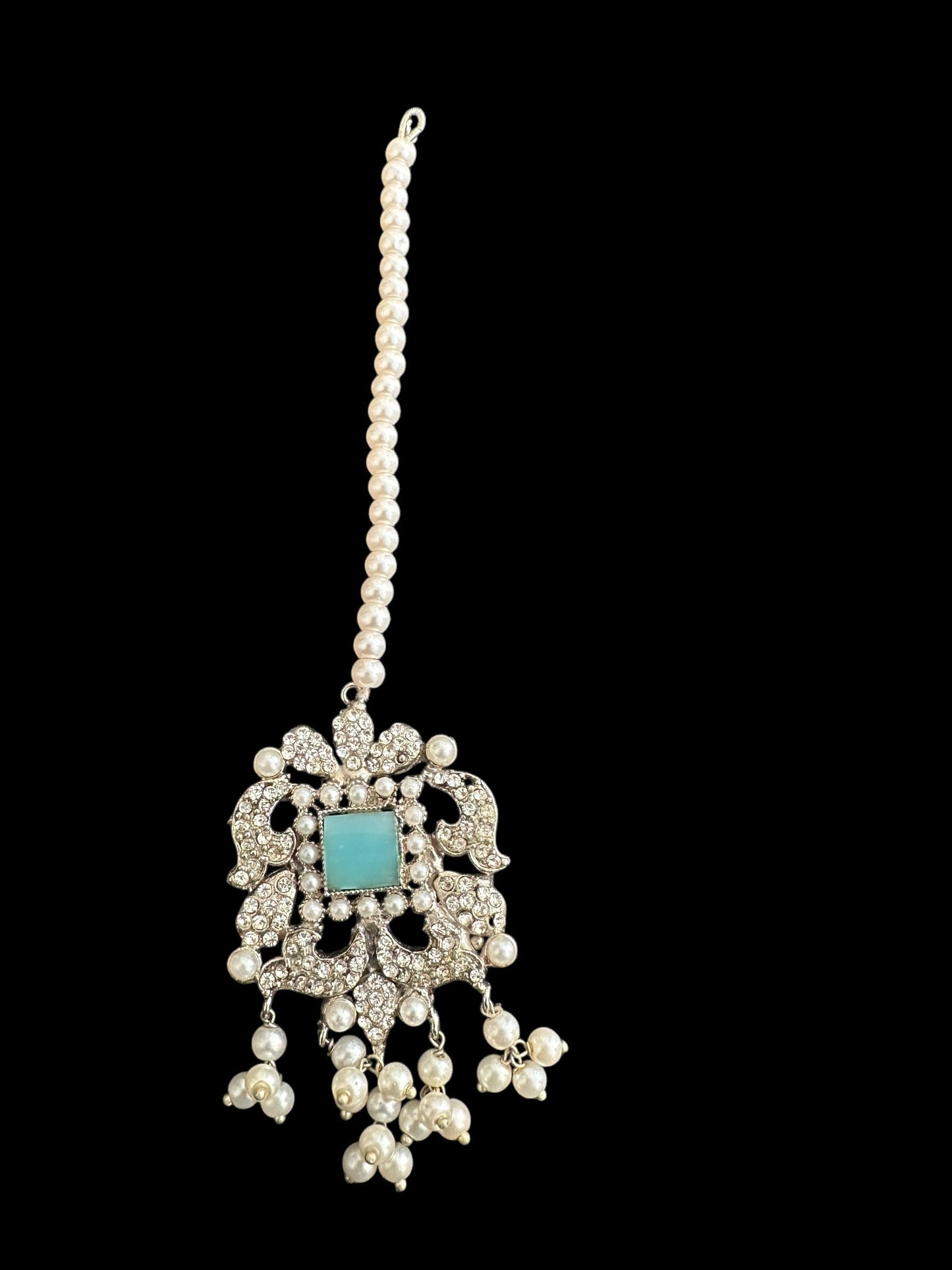 JTK17 Anisa jhoomar tika in blue - silver plated  ( READY TO SHIP )