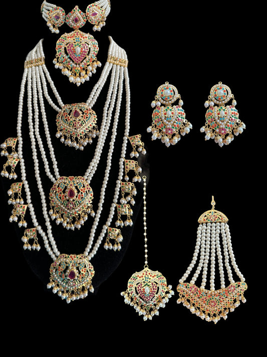 BR468 BAHAAR bridal set in Navratan and pearls ( SHIPS IN 3 WEEKS  )