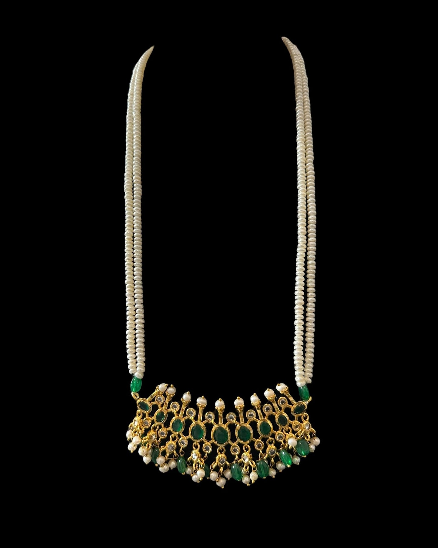 PS559 Hyderabadi / Nizami tirmani in fresh water pearls with chandbali( READY TO SHIP )