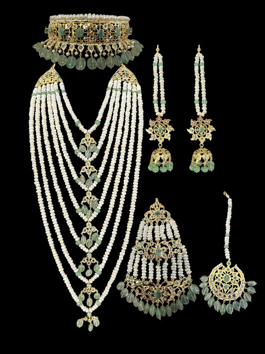 BR498 Insia bridal jadavi lacha satlada set in emeralds , ( READY TO SHIP )
