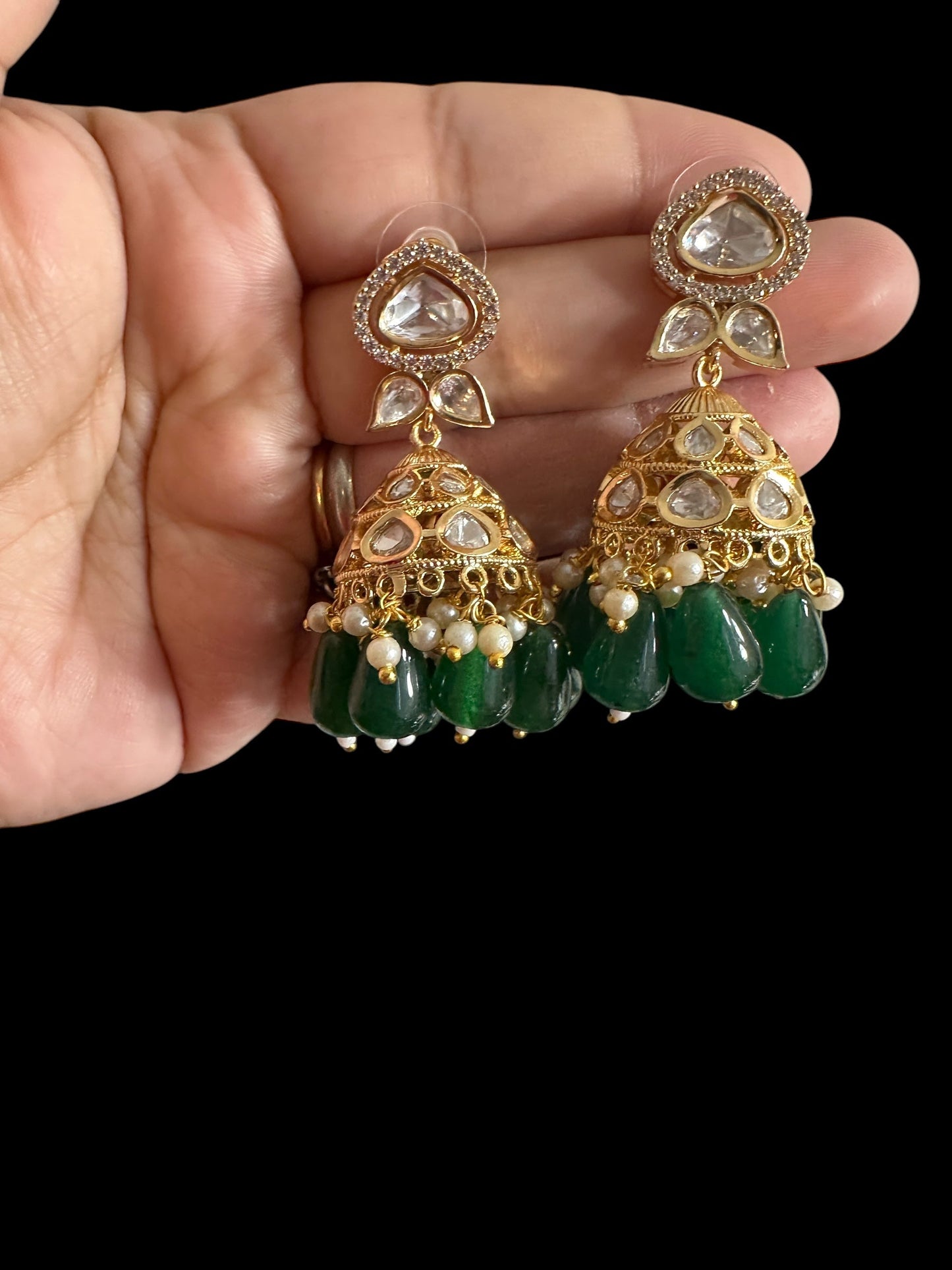DER714  high quality polki earrings - Green ( READY TO SHIP)