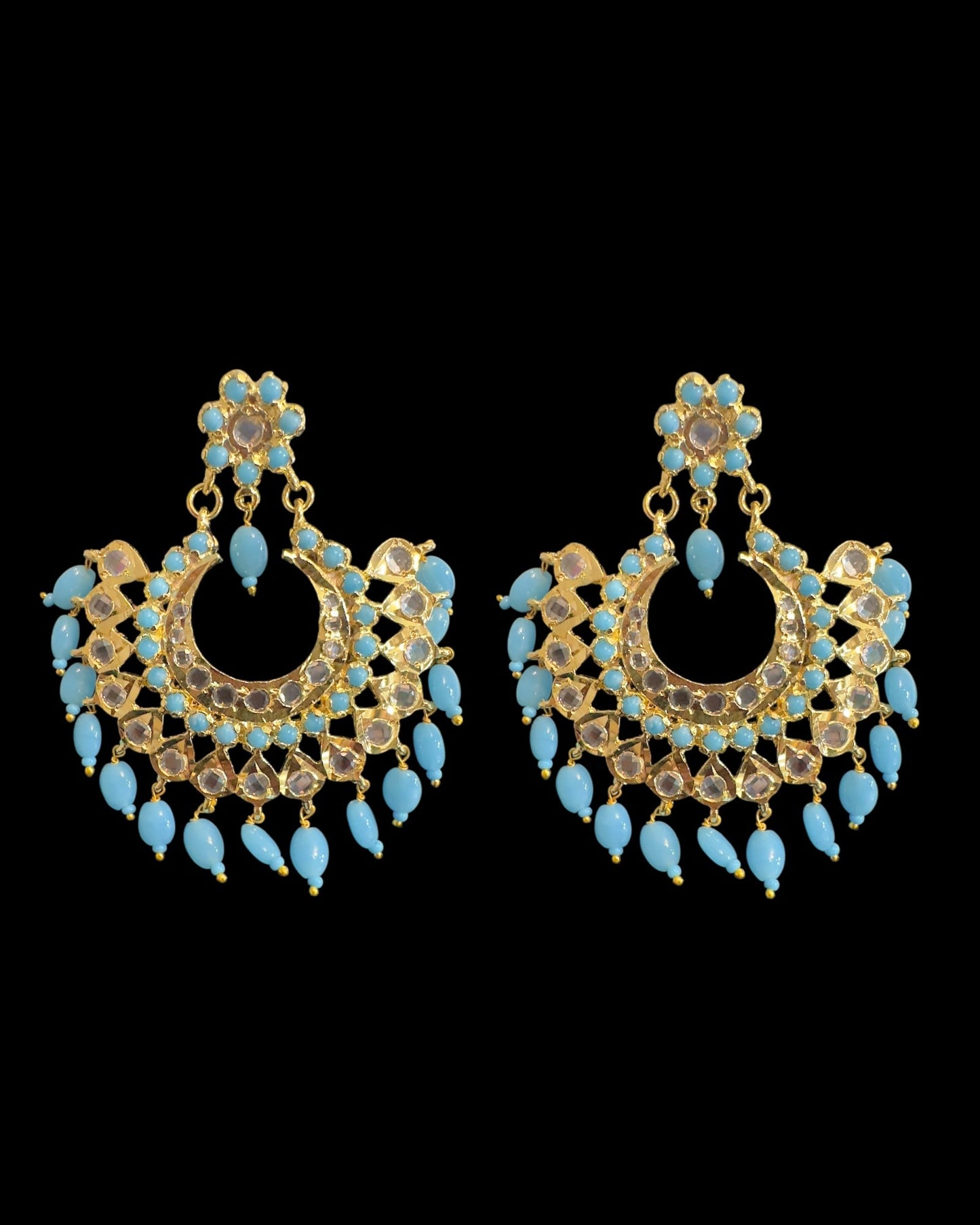 DER319 Ipsita Chandbali in turquoise ( READY TO SHIP )