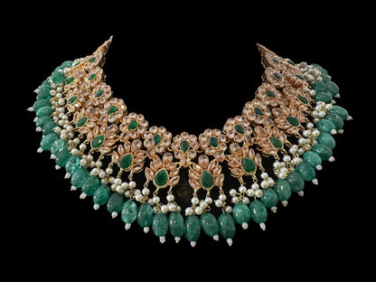 BR500 Kafiya bridal set in golden / champagne  stones and green beads ( READY TO SHIP )