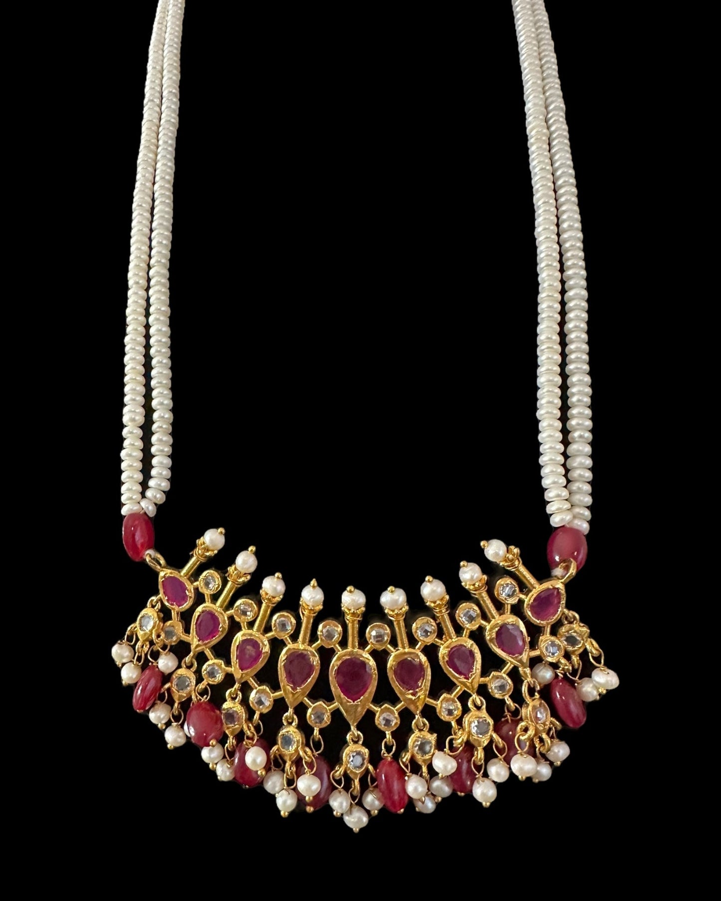 PS557 Hyderabadi / Nizami tirmani in fresh water pearls with chandbali( READY TO SHIP )