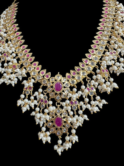 BR467 Safa guttapusalu  necklace set in rubies (SHIPS IN 3 WEEKS )