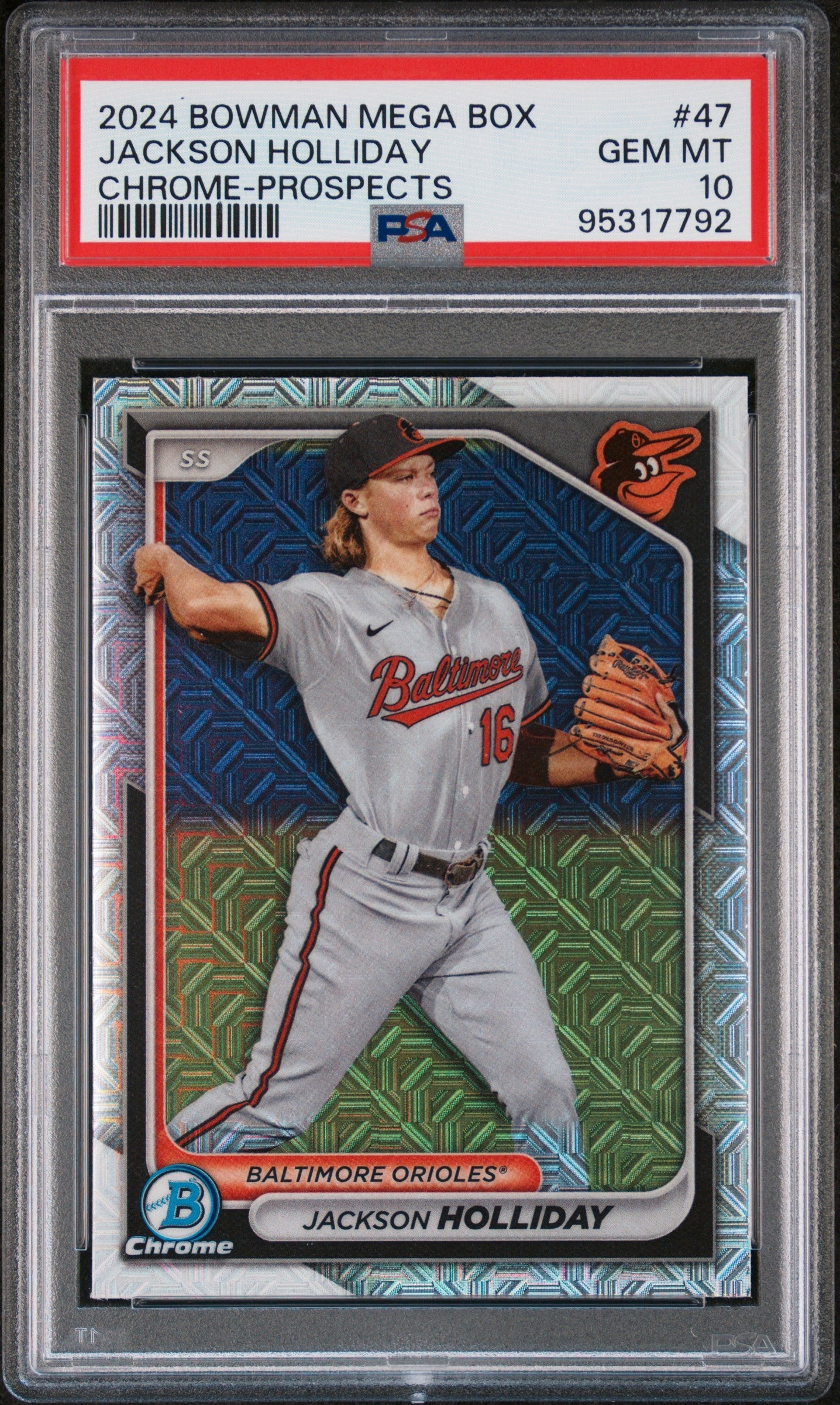Graded 2024 Topps Bowman Mega Box Jackson Holliday #47 Chrome Prospects Rookie RC Baseball Card PSA 10 Gem Mint