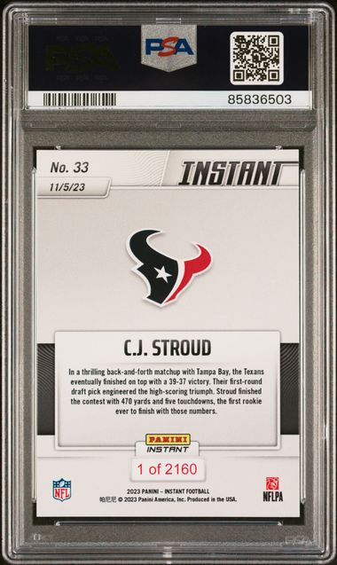 Graded 2023 Panini Instant CJ Stroud #33 Rookie RC Football Card PSA 10 Gem Mint