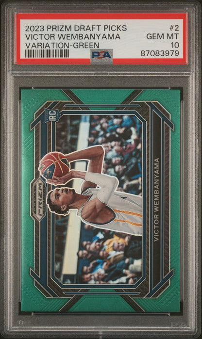 Graded 2023 Panini Prizm Draft Picks Victor Wembanyama #2 Variation Green Rookie RC Basketball Card PSA 10 Gem Mint