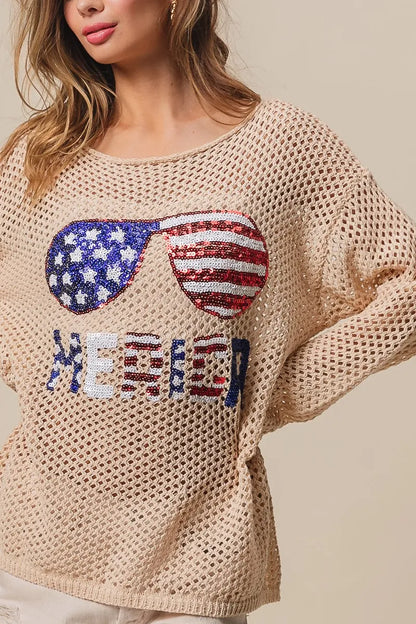 BiBi Sequin American Flag Sunglasses Knit
