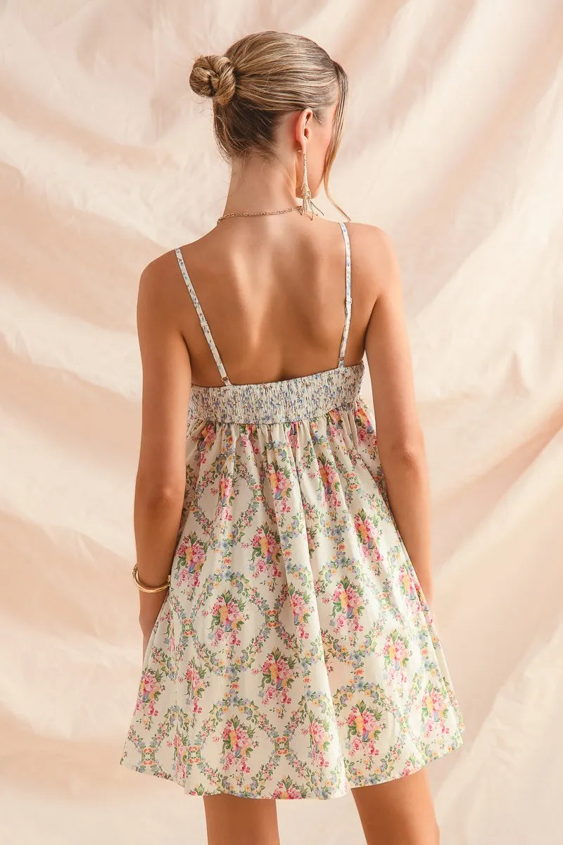 Mixed Floral Print Sleeveless Mini Dress