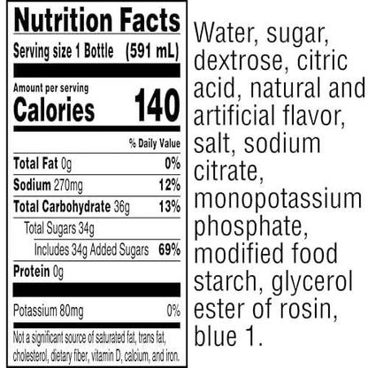 Gatorade Thirst Quencher Sports Drink, Cool Blue, 20Oz Bottles, 8 Pack, Electrolytes For Rehydration