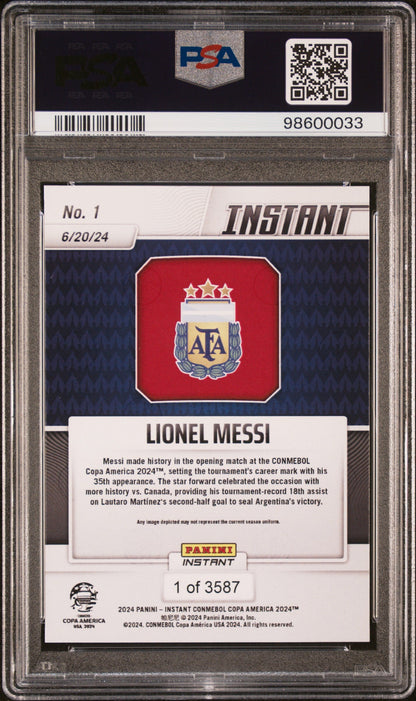 Graded 2024 Panini Instant Lionel Messi #1 Copa America Soccer Card PSA 9 Mint
