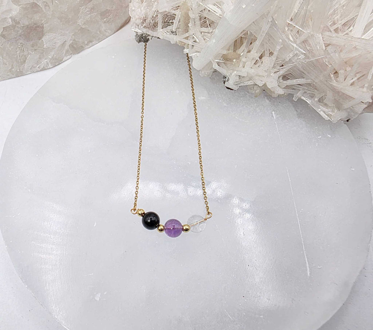 SACRED SPACE - Clear Quartz, Amethyst, Black Onyx Jewelry Set