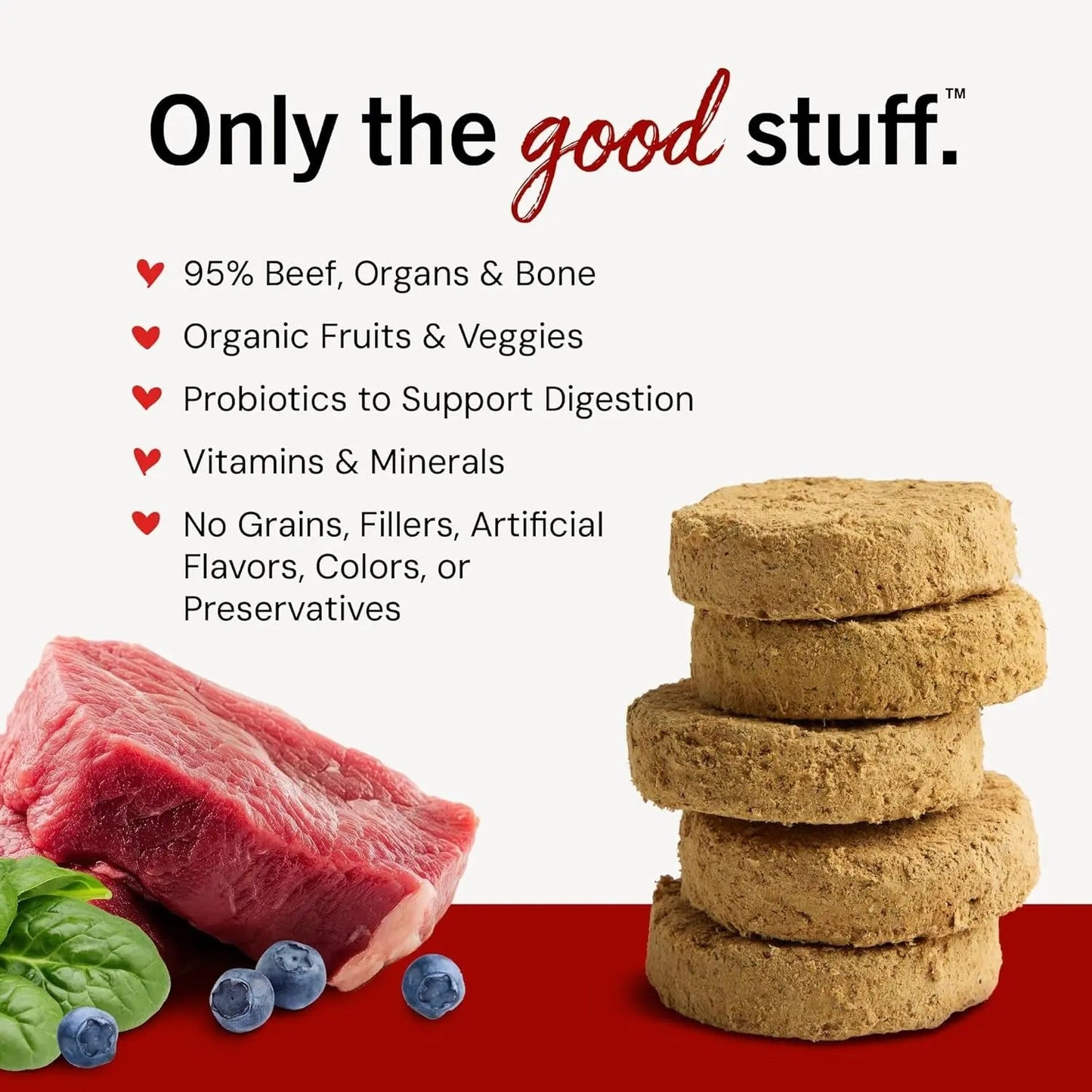 Freeze-Dried Raw Dinner Patties - Beef Recipe - High Protein Grain-Free Puppy & Dog Food - Perfect for Picky Eaters - 14 Oz
