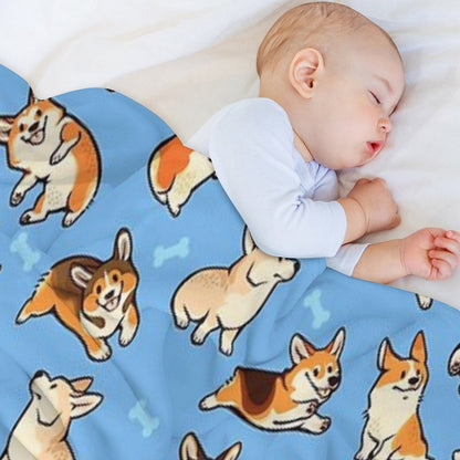 Jolly Corgis in Blue Throw Blanket