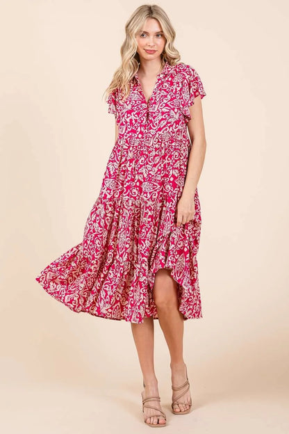 Mittoshop Abstract Print Ruffle Tier Midi Dress